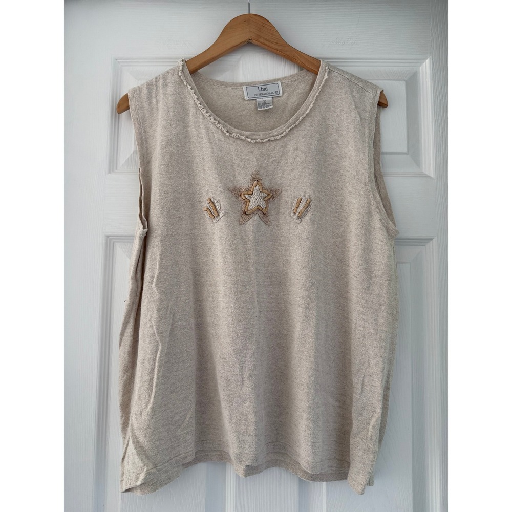 Vintage Linen Blend Beach Sea Star Sleeveless Top Cleangirl Neutral Aesthetic‎